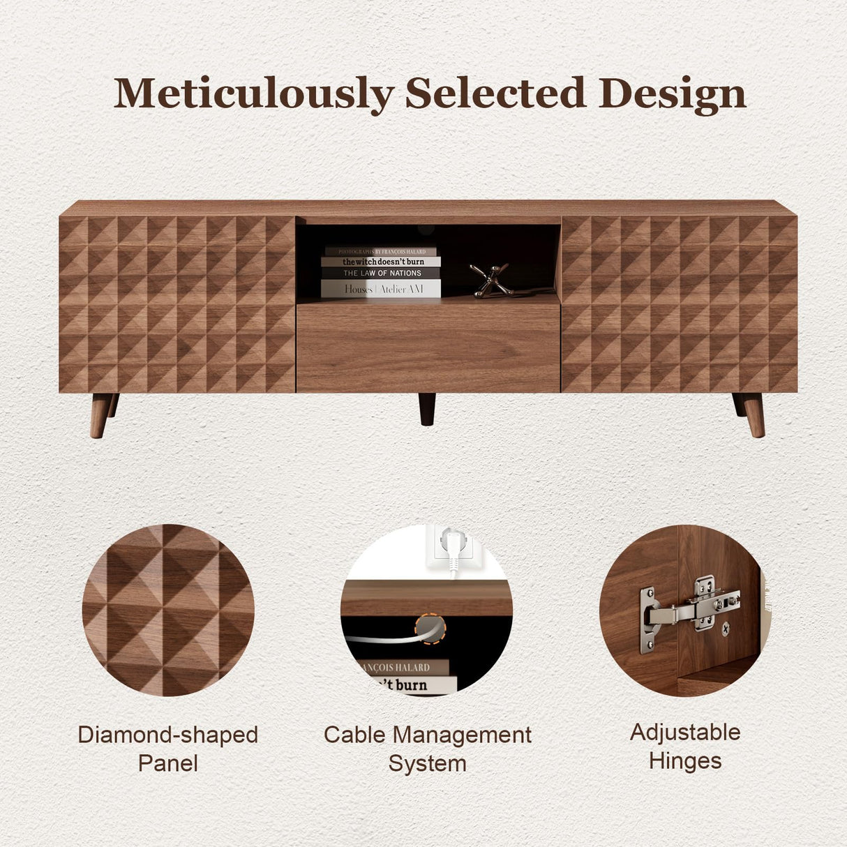 65 Inch TV Stand with Diamond Panel - Modern Entertainment Center