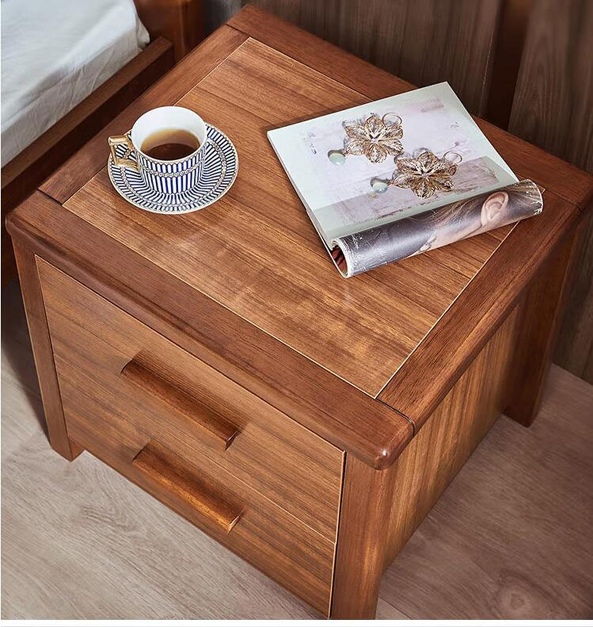 Style Bedside Cabinet, Black Gold Wood Color