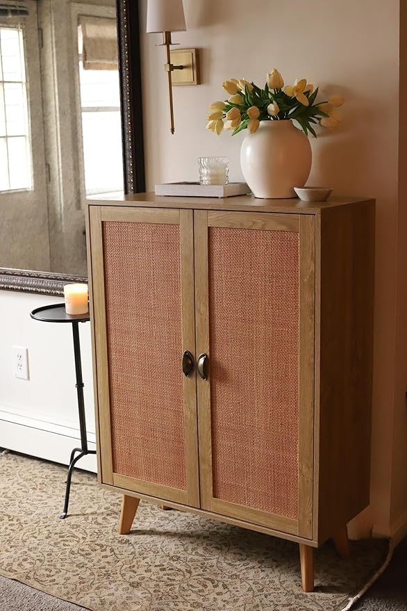 Rattan Nightstand Boho Cabinet Small Dresser