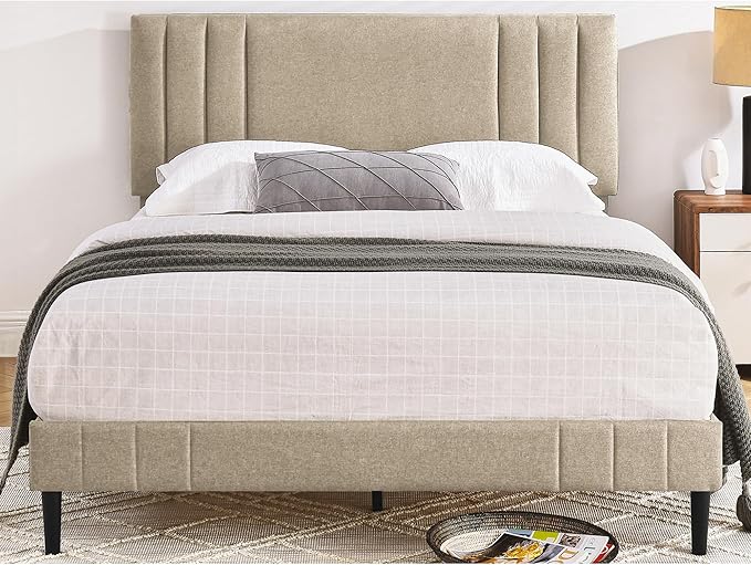 Chicago Modern Tufted Upholstered Platform Queen Size Bed Frame, Grey