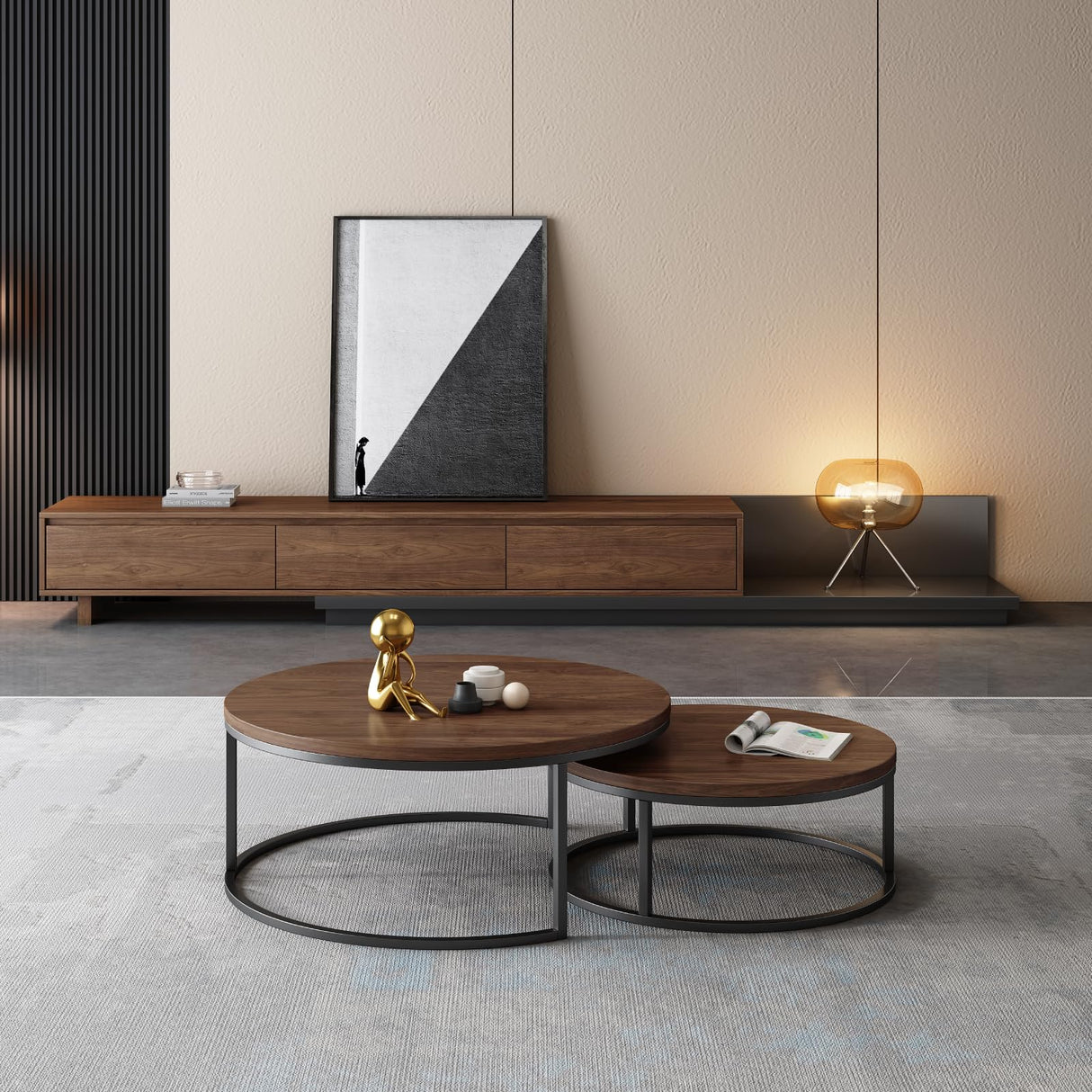 Round Nesting Coffee Table Set of 2,Modern Coffee Table Stacking Living Room Accent Tables,Minimalist Side Table and Tea Table Set for Living Room,Bedroom,Office