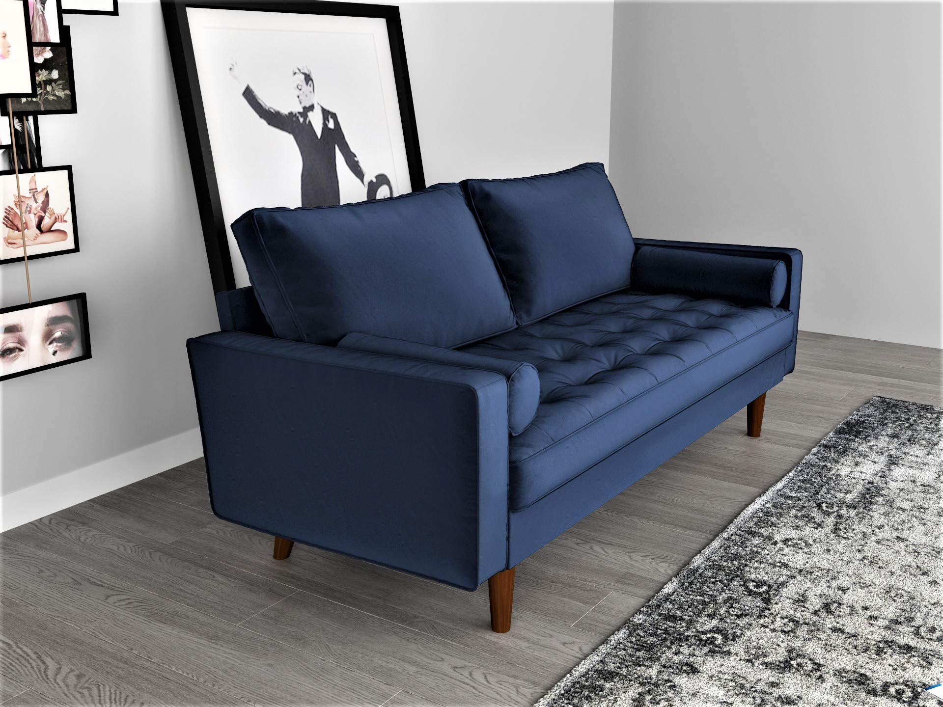 Womble Mid Century Modern Soft Velvet Upholstered Tufted Seat Sofa