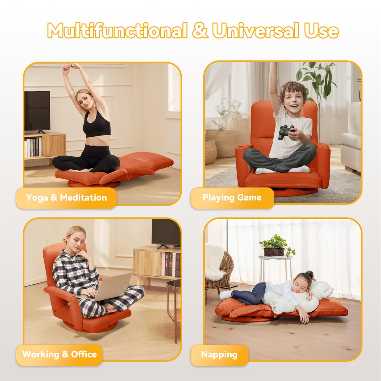 360° Swivel Floor Gaming Chair with Adjustable Backrest