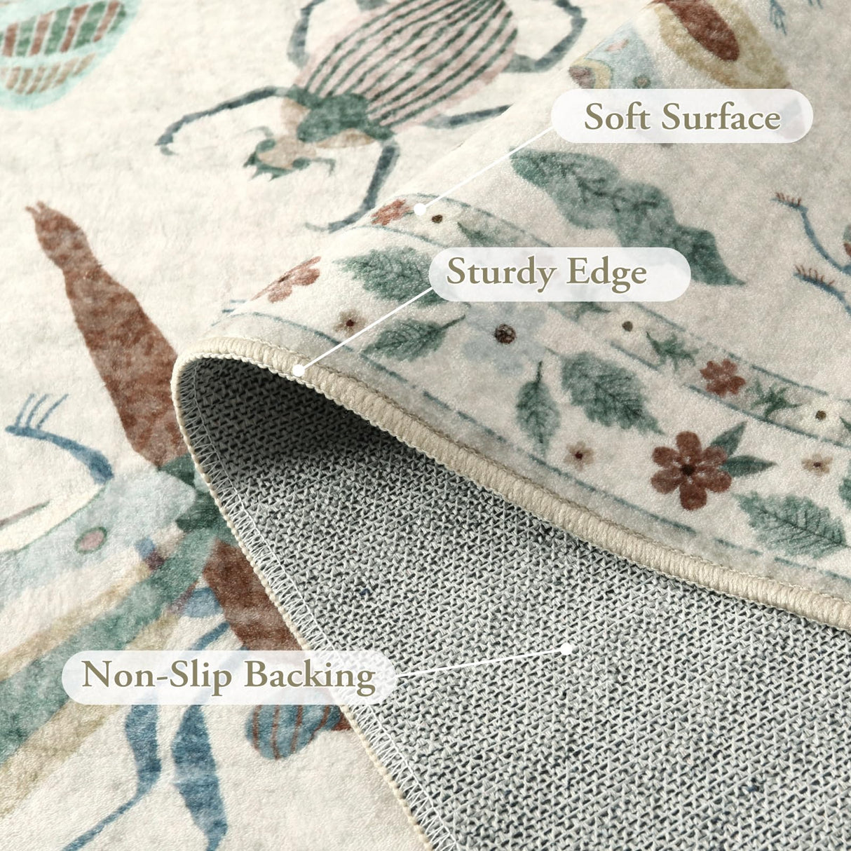 Insect Washable Area Rug 8x10 - Soft Non-Slip Bedroom Carpet