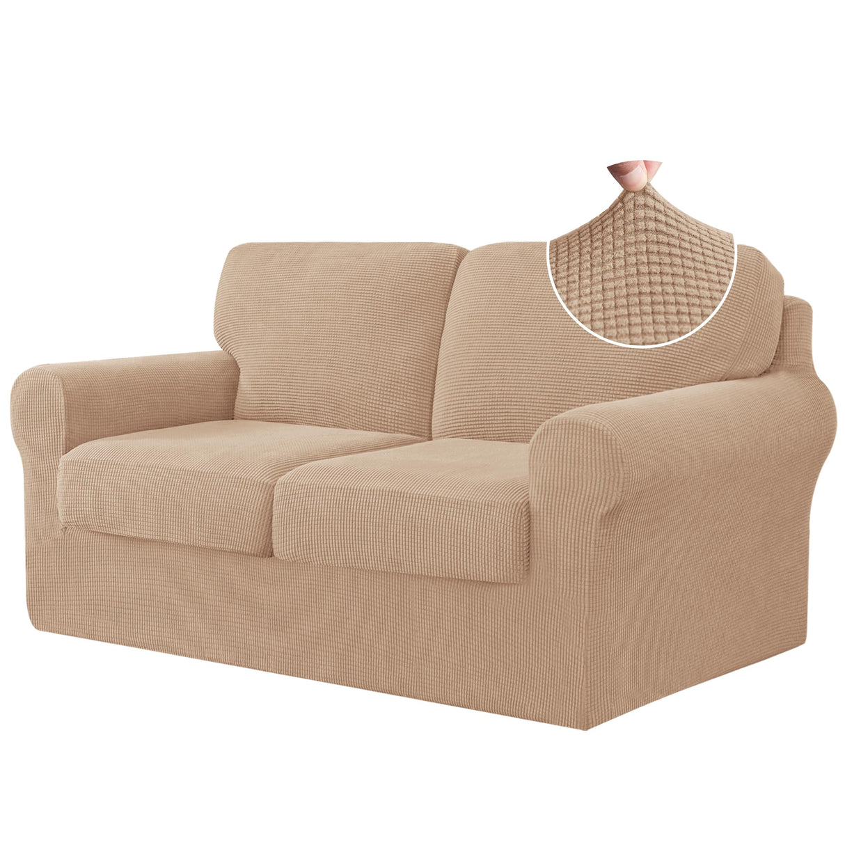 5 Piece Stretch Loveseat Sofa Cover, 2 Seater Couch Slipcover with Two Separate Backrests and Cushions