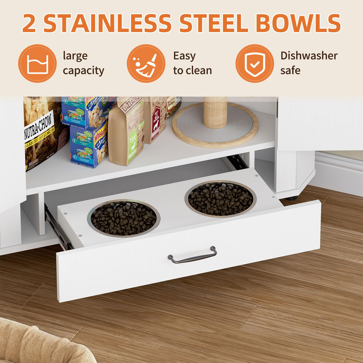 Farmhouse Dog Food Storage Corner Cabinet with Feeding Station