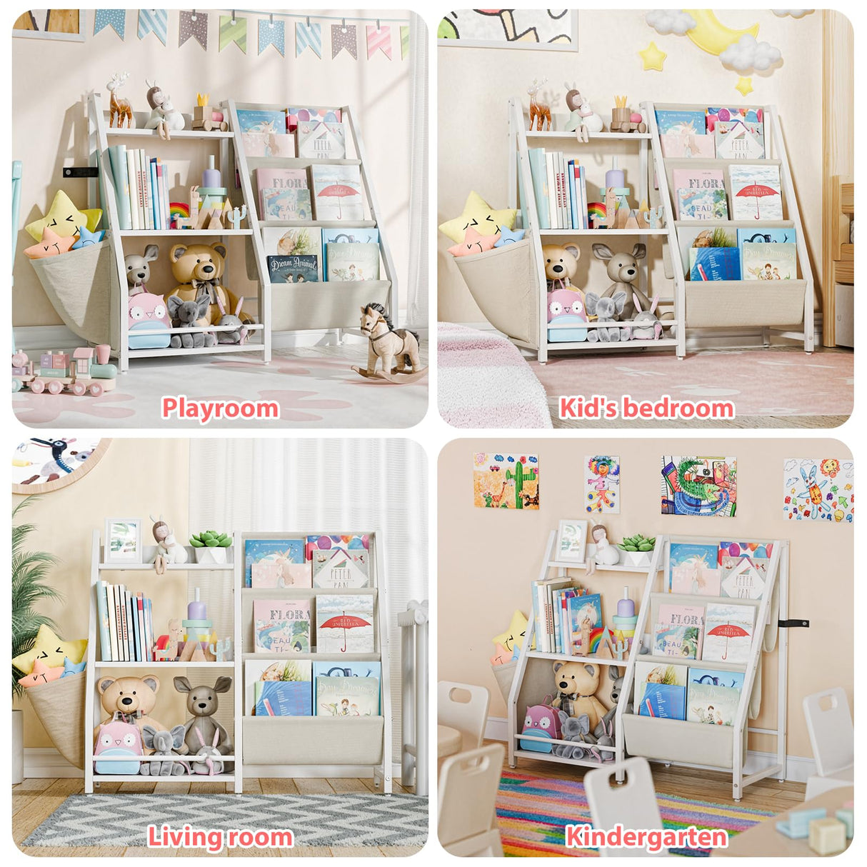 Kids Bookshelf and Toy Storage, Kids Book Sling Shelf, Toy Storage Organizer