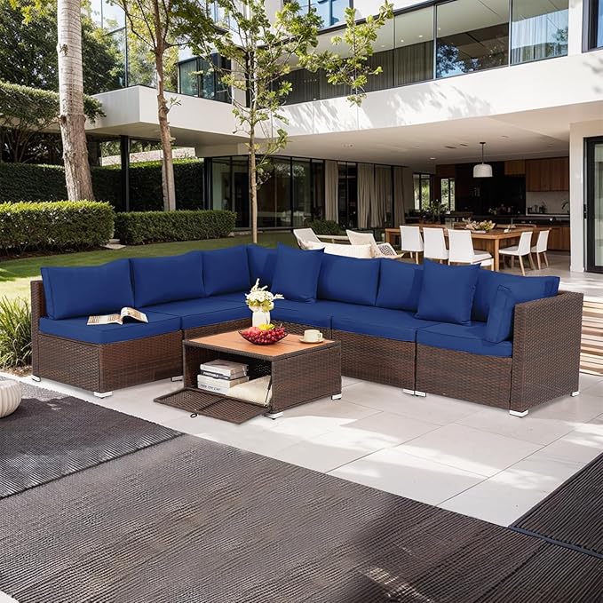7 Piece Outdoor Sectional Furniture Patio Furniture Set