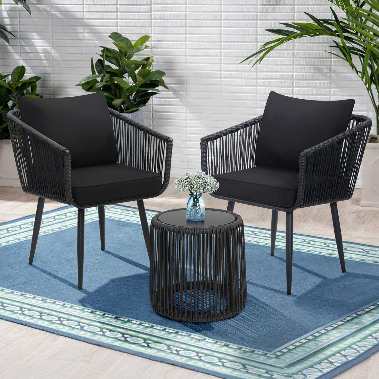 3 Pieces Patio Rattan Bistro Conversation Set