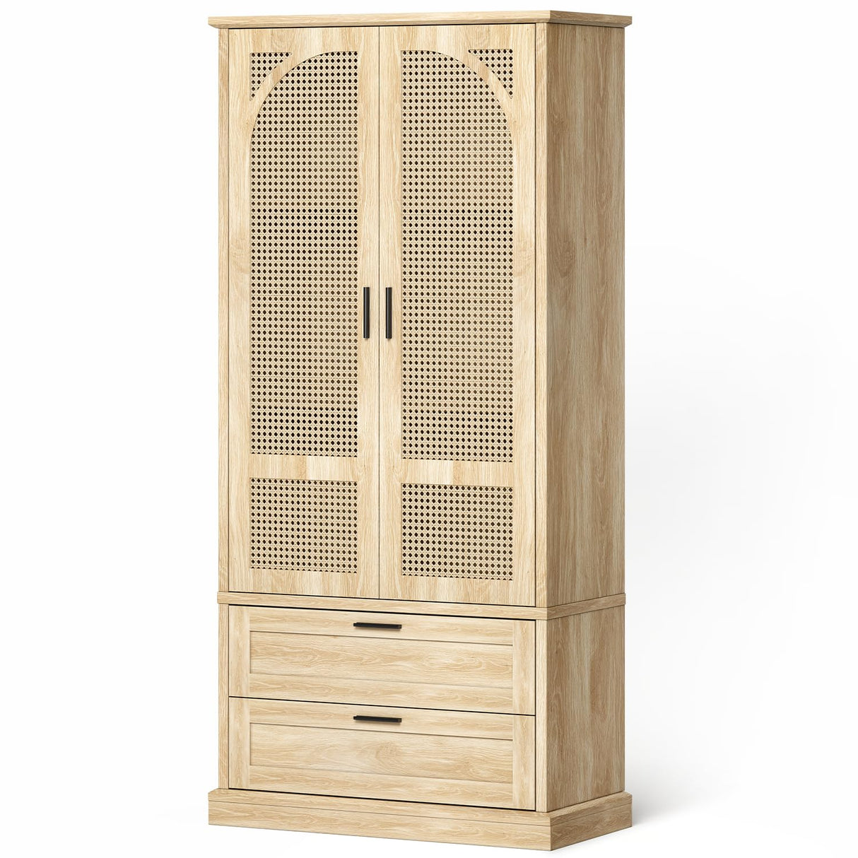 Kitchen Pantry Storage Cabinet,67" Tall,with 2 Drawers,Adjustable Shelf,Rattan Doors