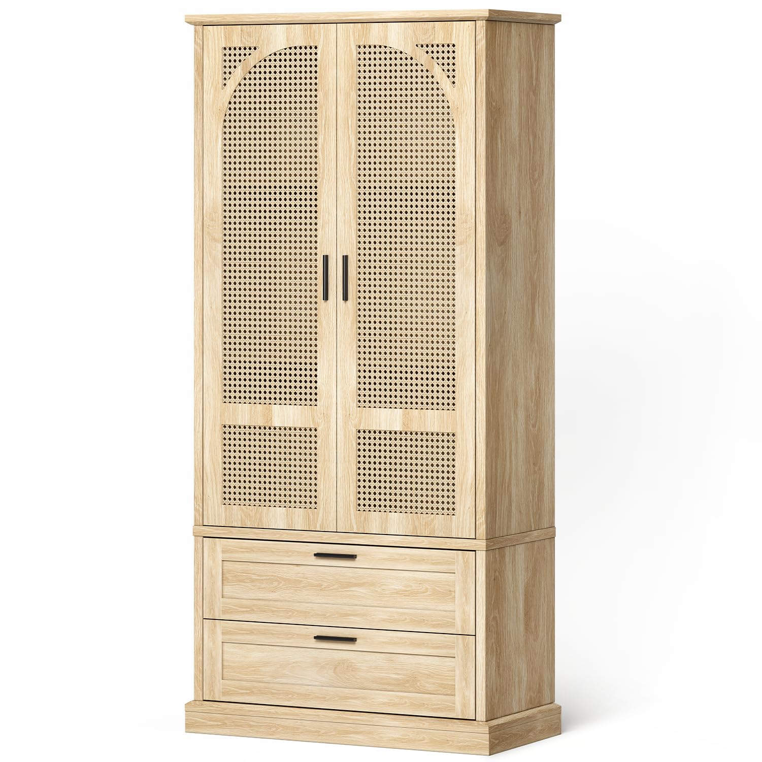 Kitchen Pantry Storage Cabinet,67" Tall,with 2 Drawers,Adjustable Shelf,Rattan Doors