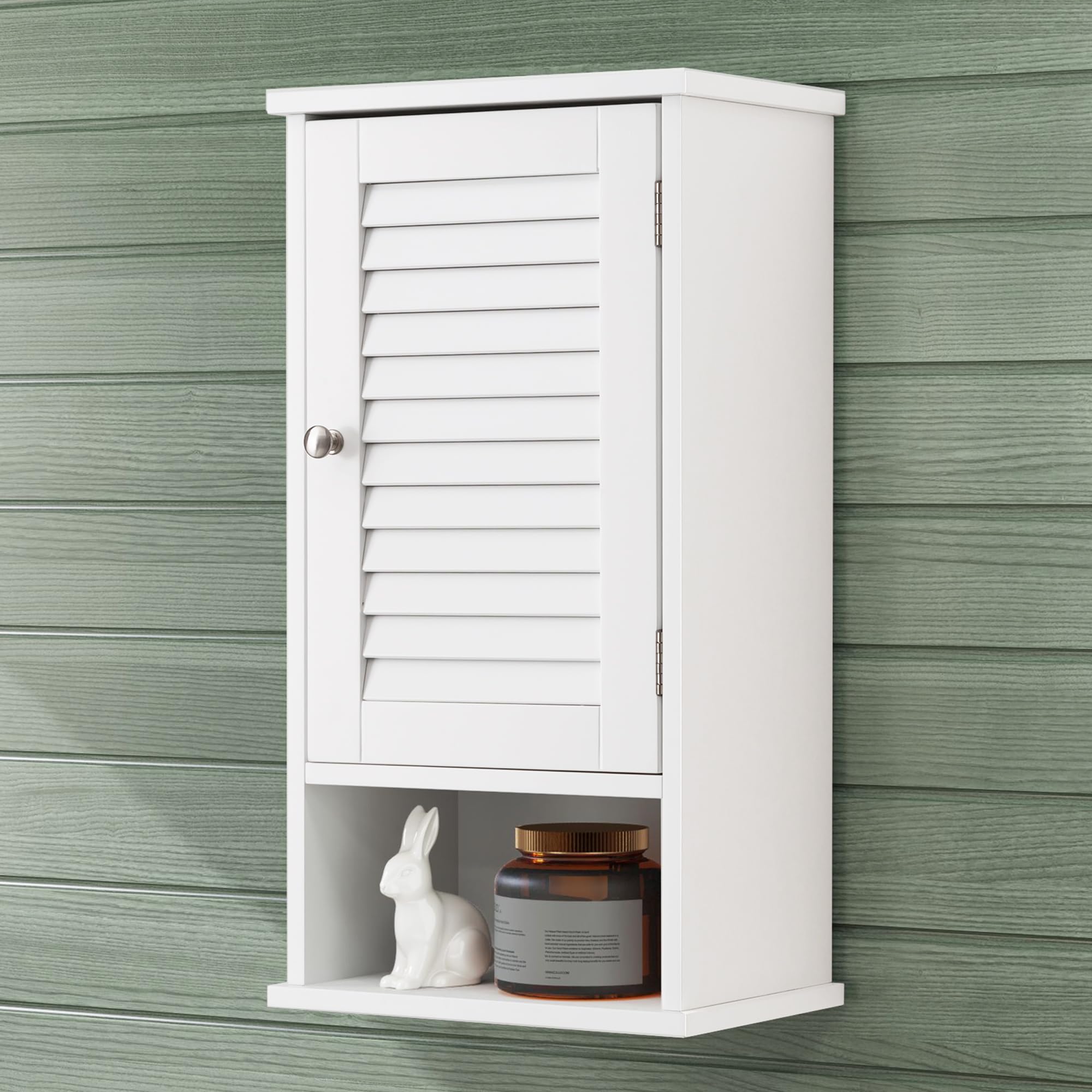 Wooden Bathroom Wall Cabinet, Single Louver Door Wood Storage Cabinet