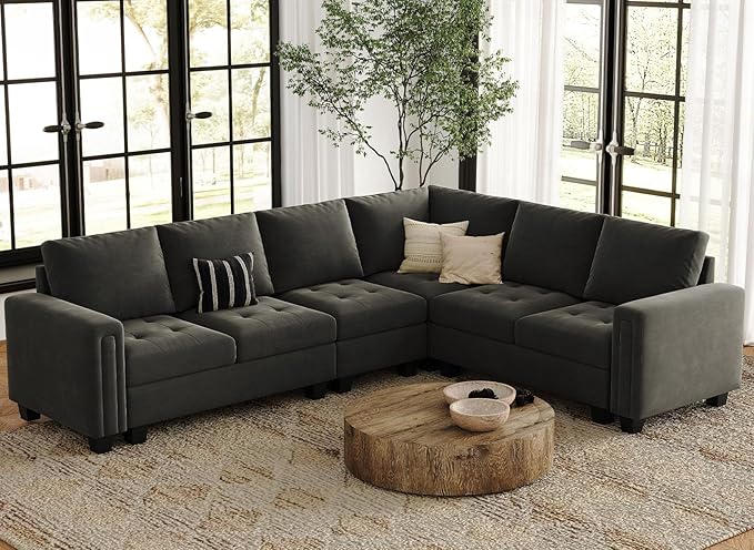 Sectional Sofa Couch 7-Seater Convertible Sectional Sofa Velvet Modular Sectional