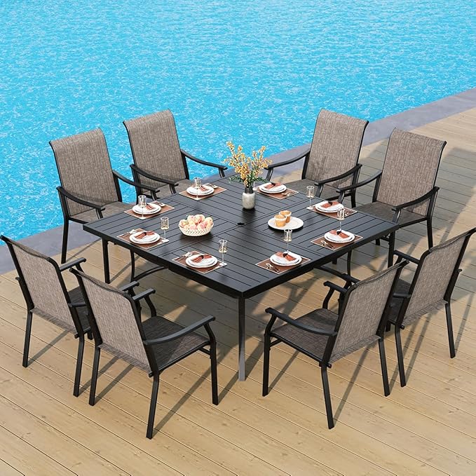 Patio Dining Table and Chairs for 8,Outdoor Chairs with Textilene Fabric,Quick-Dry