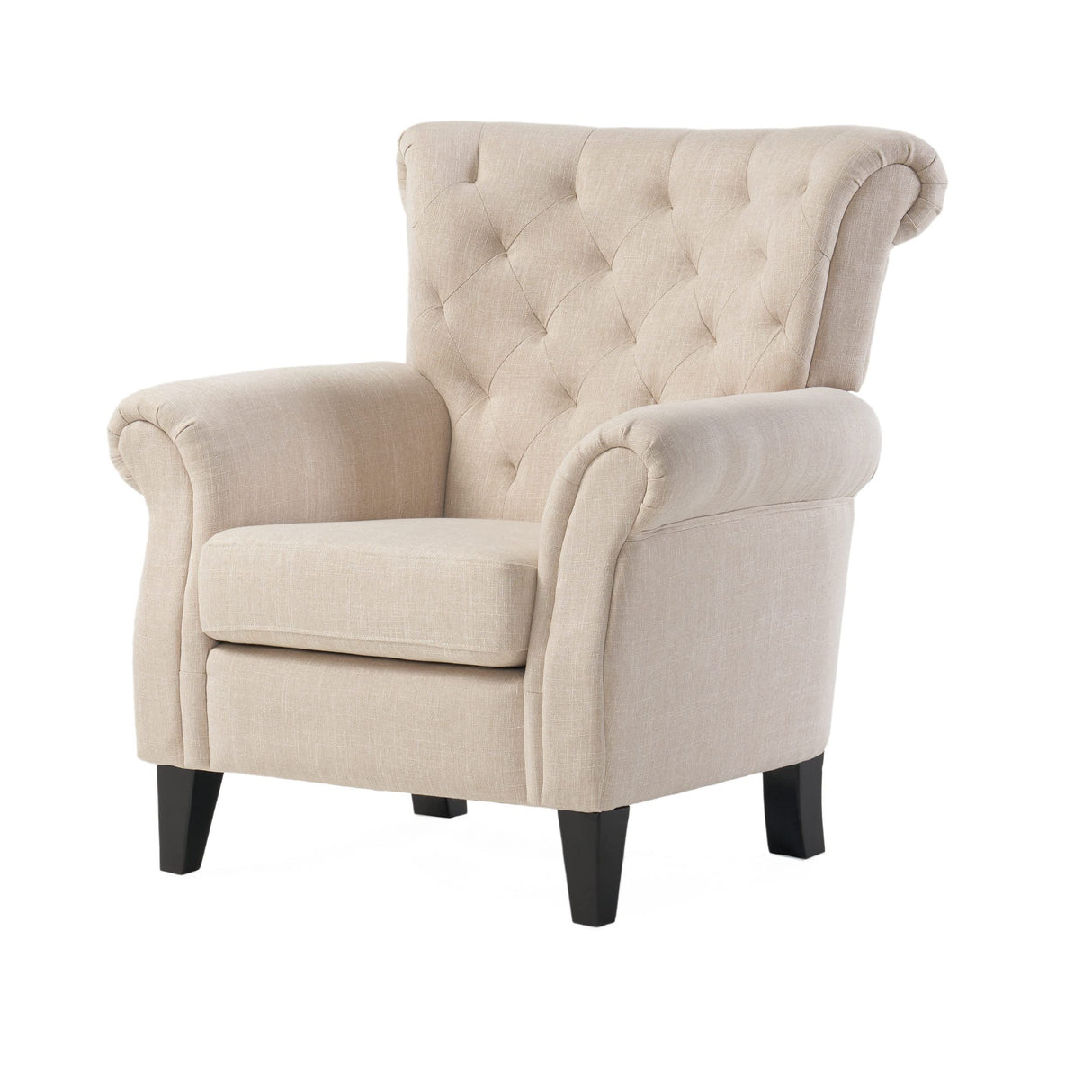 Greggory Tufted Fabric Club Chair, Light Beige