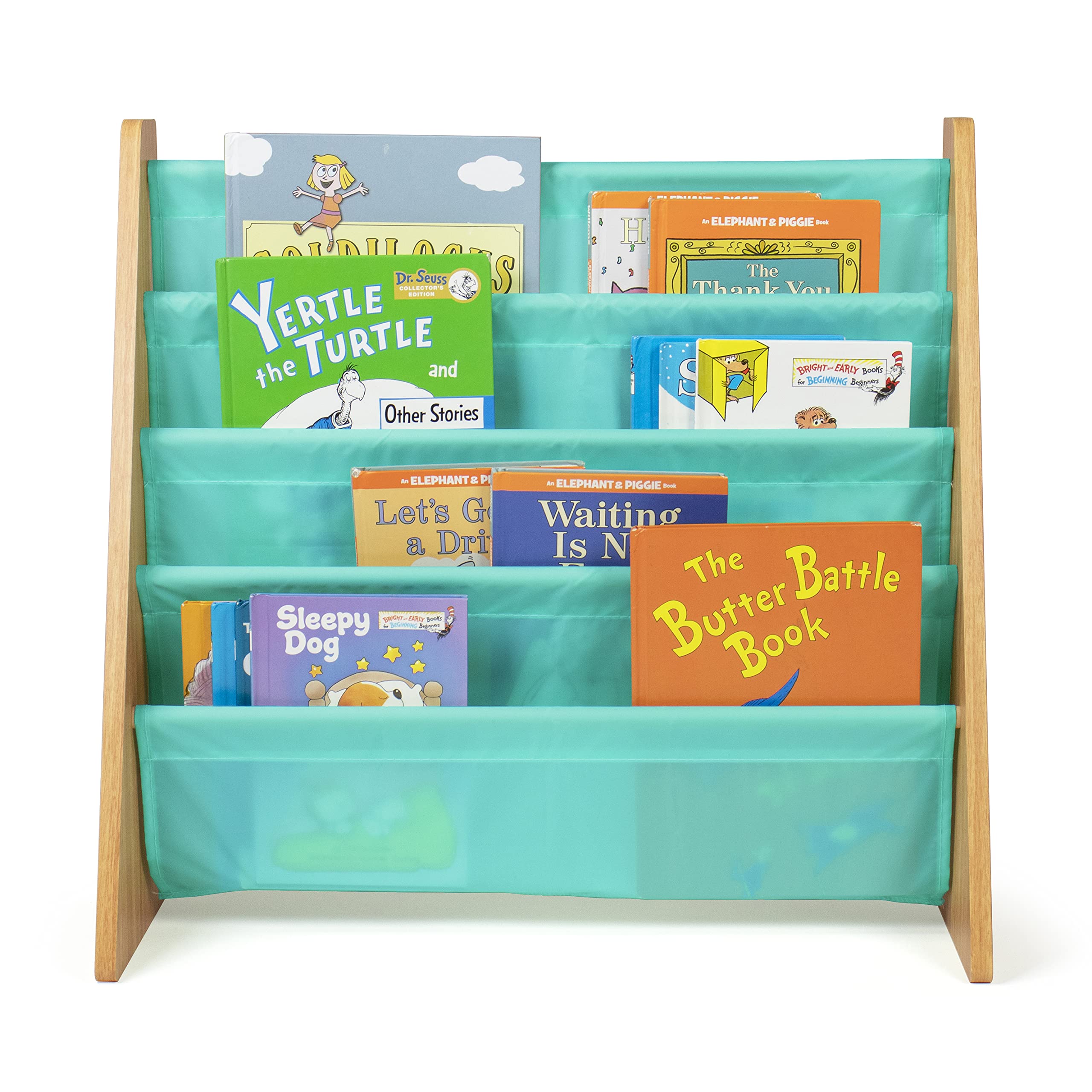 Seafoam Green/Natural Kids Bookshelf 4 Tier Book Organizer