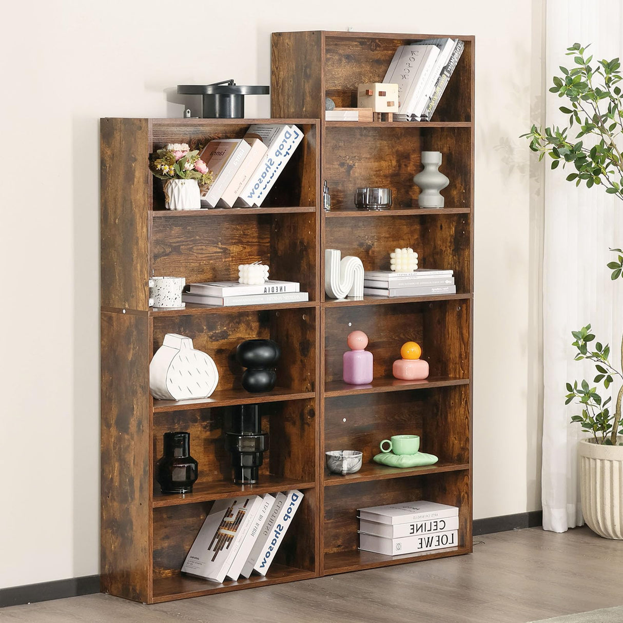 SMUG 6 Shelf Bookcase Open Industrial Bookshelf Large Storage Floor Standing 63 Inch Tall Bookcase for Home Office, Living Room, Bed Room, Rust