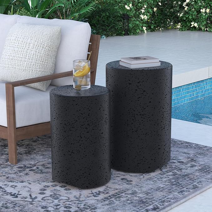 Concrete Side Table Set of 2, Outdoor Accent Table for Patio