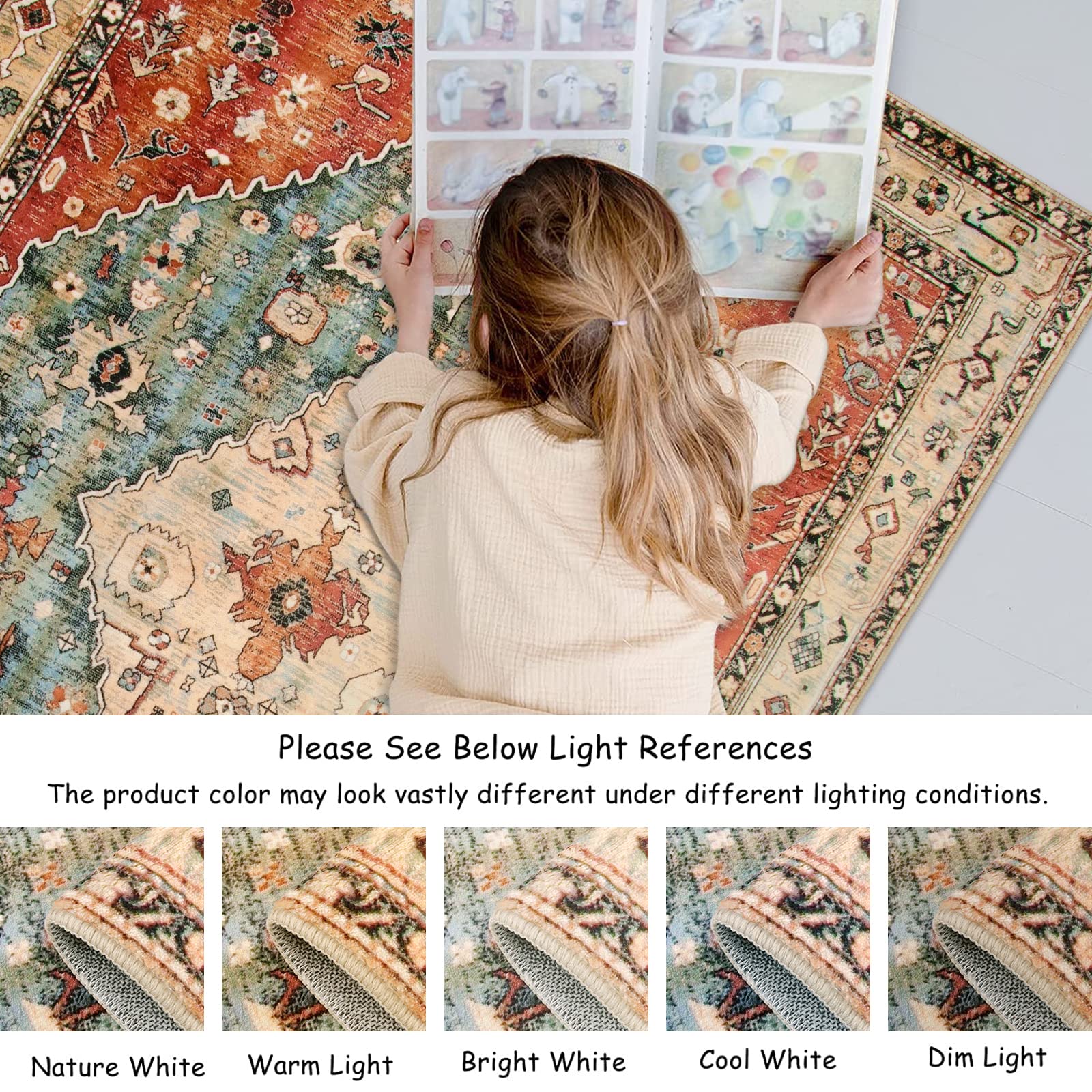 Tribal Area Rug - 8x10 Large Living Room Area Rug for Bedroom Aesthetic, Washable