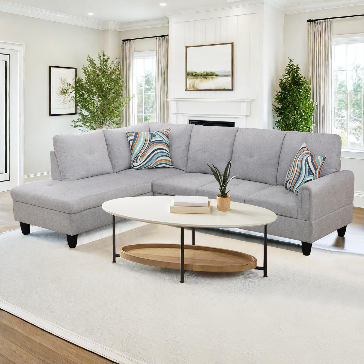 Left Chaise Flannel L Shaped Cloud Couch for Living Room