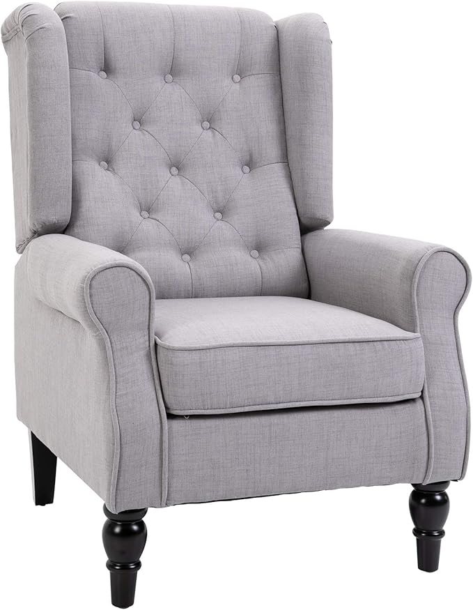 Button-Tufted Accent Chair with High Wingback, Rounded Cushioned Armrests and Thick Padded Seat, Blue