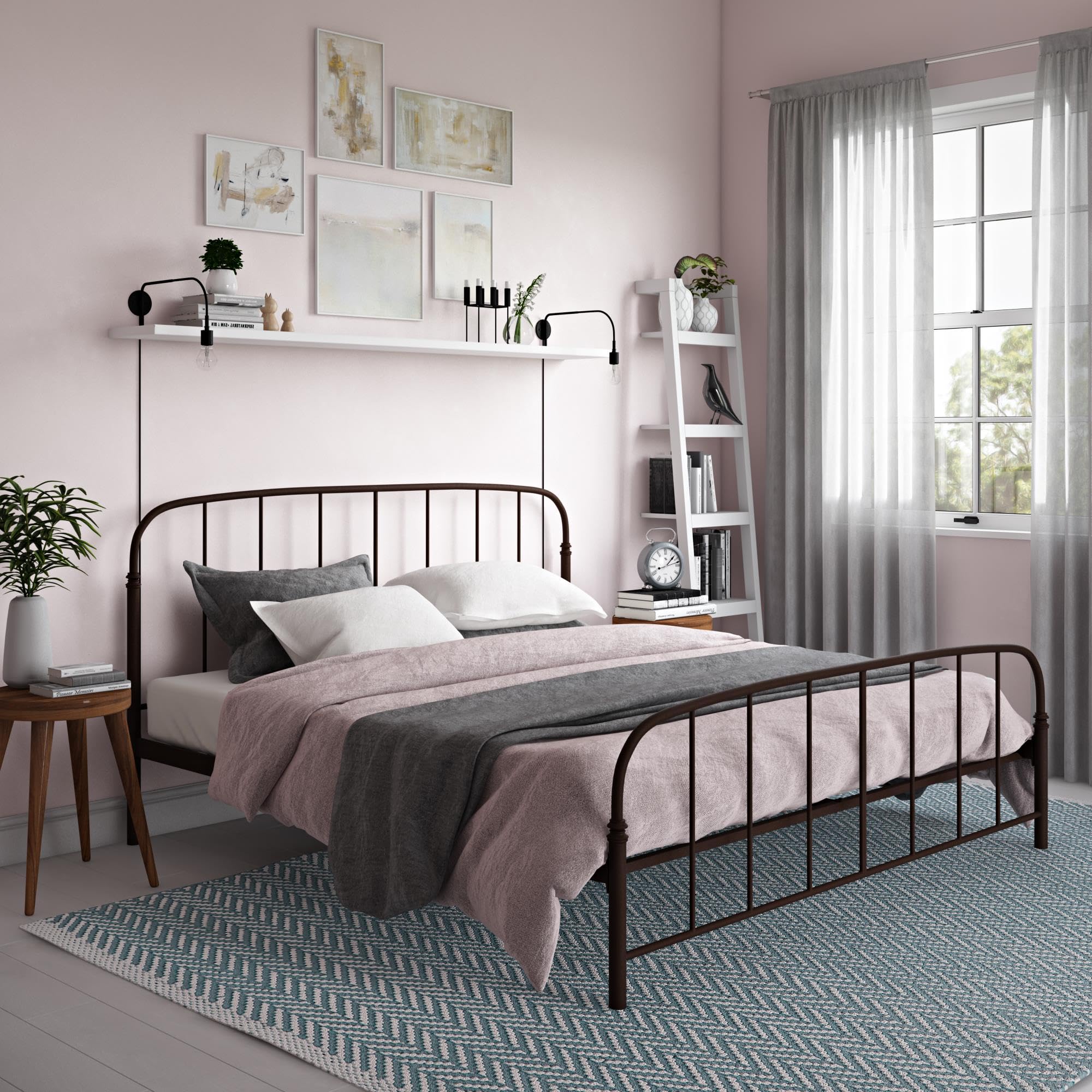 Lafayette Metal Platform Bed with Rustic Style Curved Headboard and Footboard