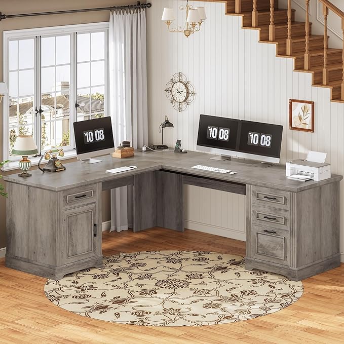 Farmhouse 69" Executive L Shaped Desk, Home Office Desk