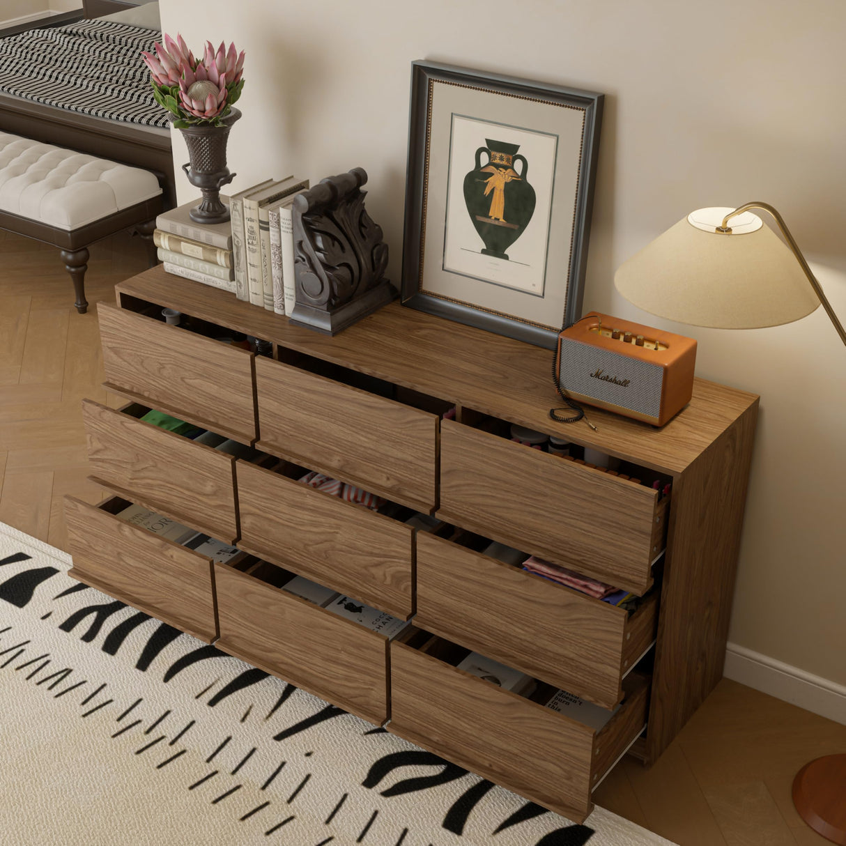 Dressers, Large Dresser Organizer for Bedroom, Wooden Long Dressers & Storage Chests
