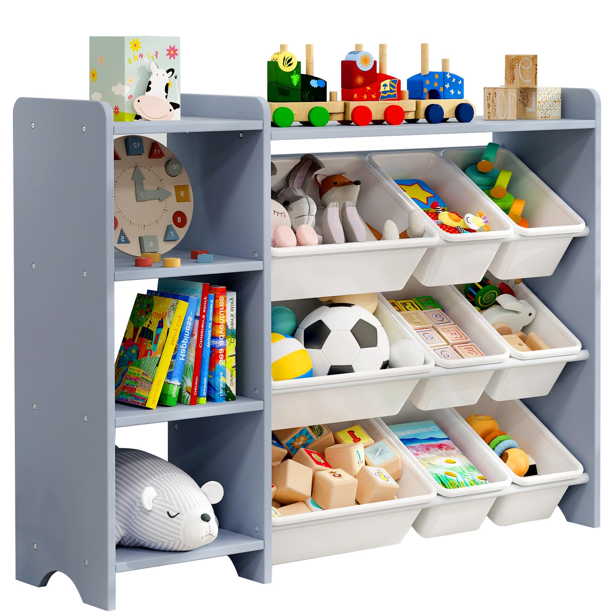 4-Tier Kids' Toy Storage Organizer Shelf - 100% Solid Wood,Children's Storage Cabinet
