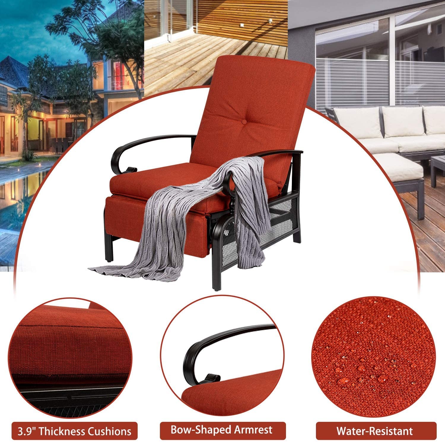 SunEase 2-Pack Outdoor Reclining Lounge Chairs – Push Back Design, Steel Frame & Cushioned Comfort