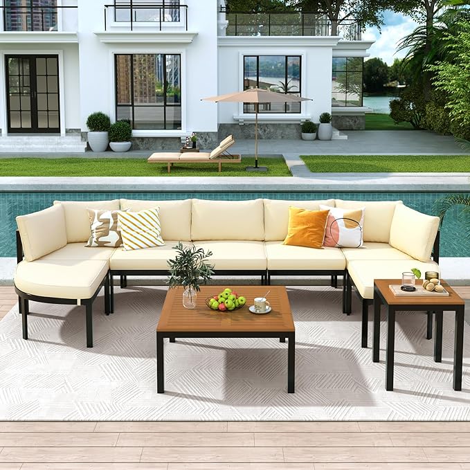 Modern Outdoor Sectional Sofa Set - Patio Seating Group with Waterproof Cushions