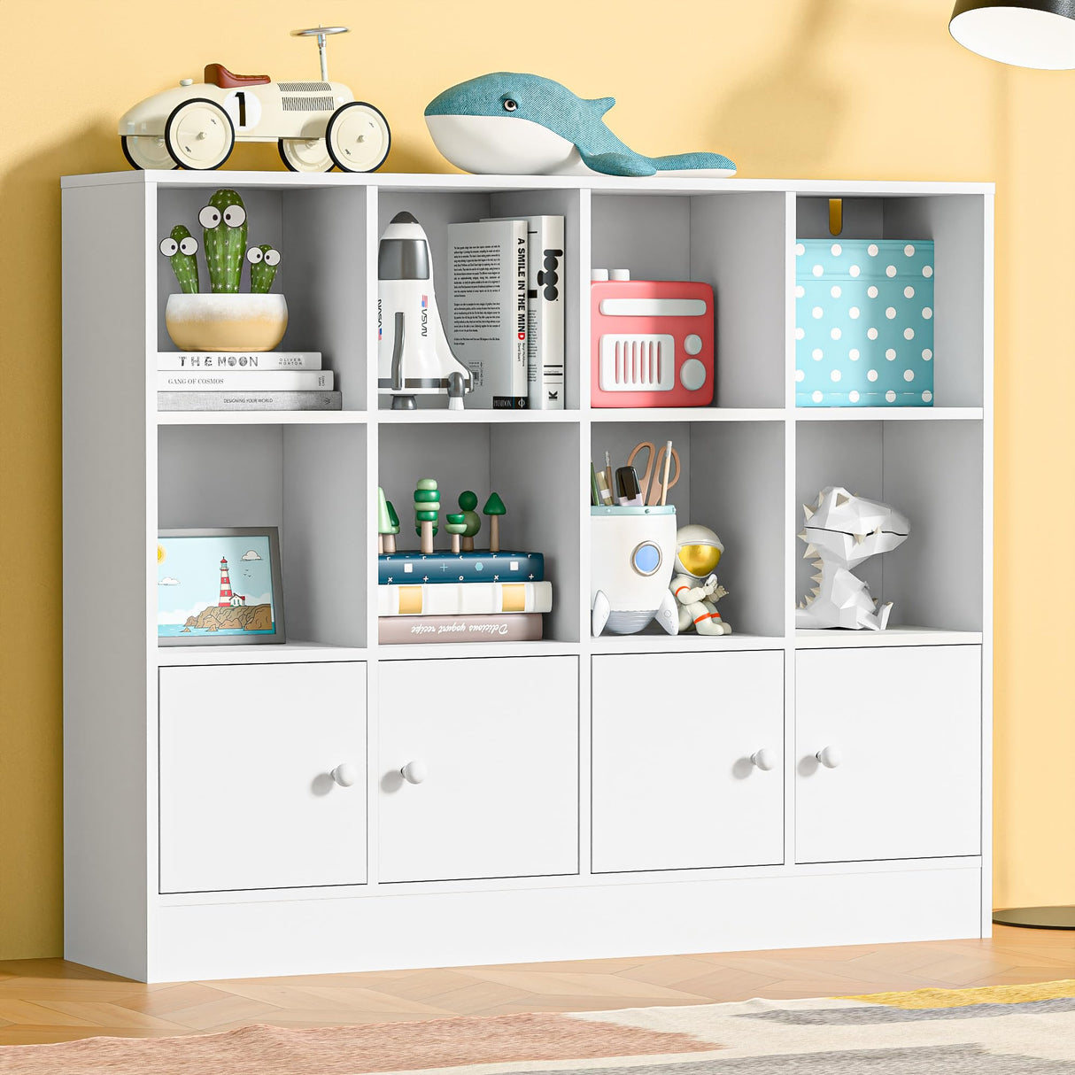 3 Tier Bookshelf, 12 Cube Storage Organizer Shelf with 4 Doors