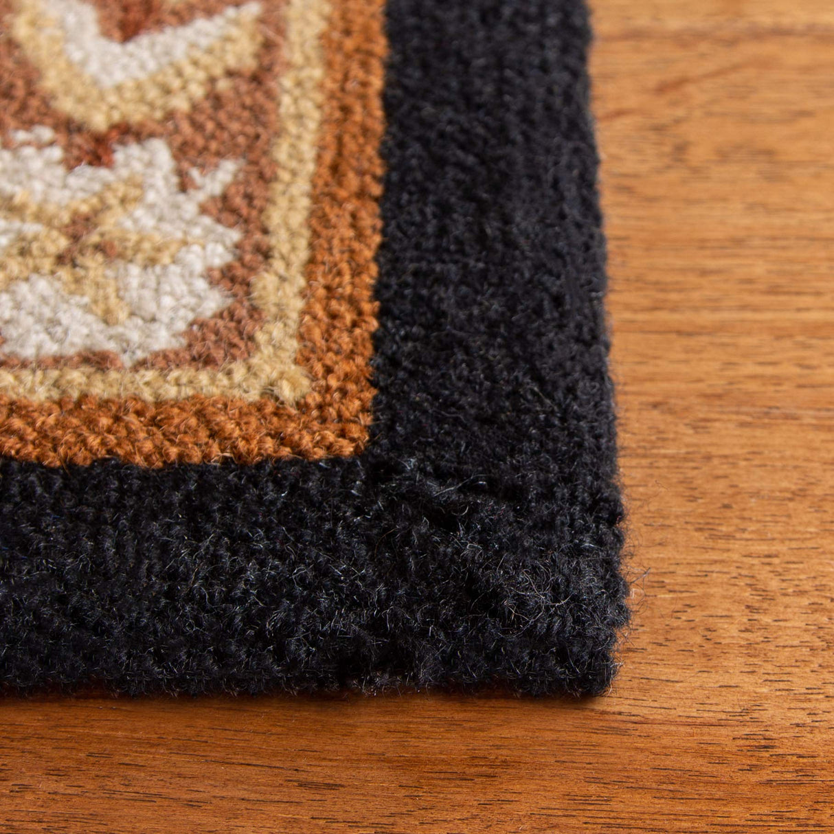 Hand-Hooked Wool Area Rug 6' x 9' - Black & Brown Leopard Print French Country Style
