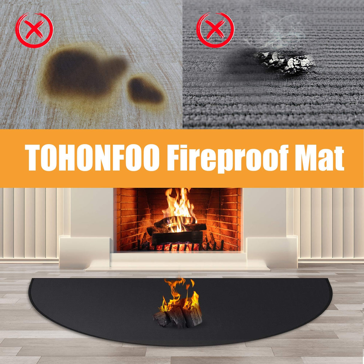 Hearth Rugs for Fireplaces Fire Resistant, 24 X 42 inches Half Round