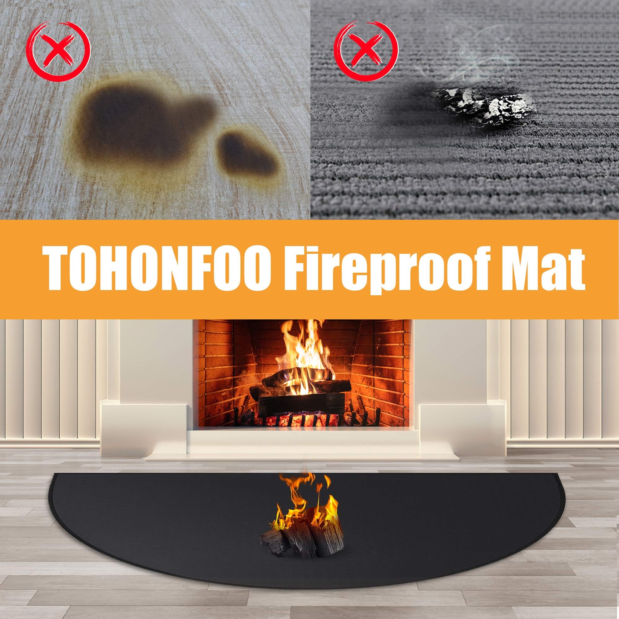 Hearth Rugs for Fireplaces Fire Resistant, 24 X 42 inches Half Round