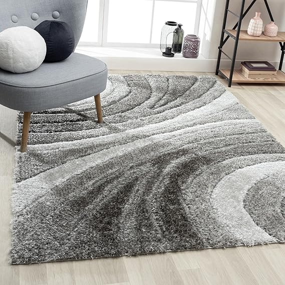 Lantanas Cream 8x10 Modern Shag Geometric Area Rug
