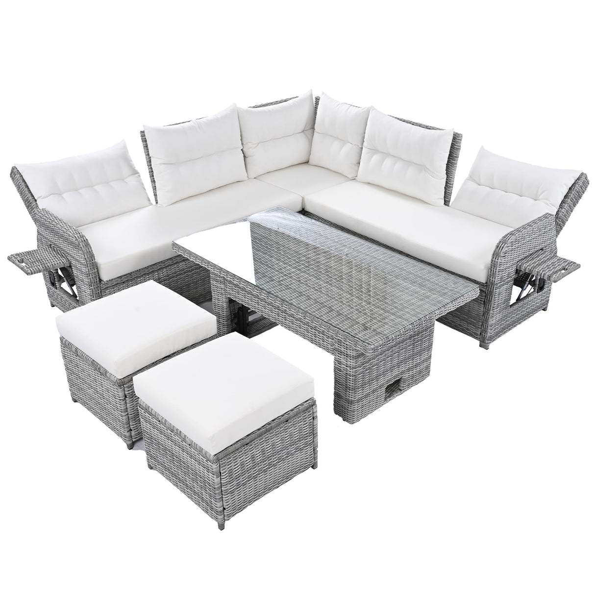 Patio Rattan Sectional Sofa Set with Adjustable Table
