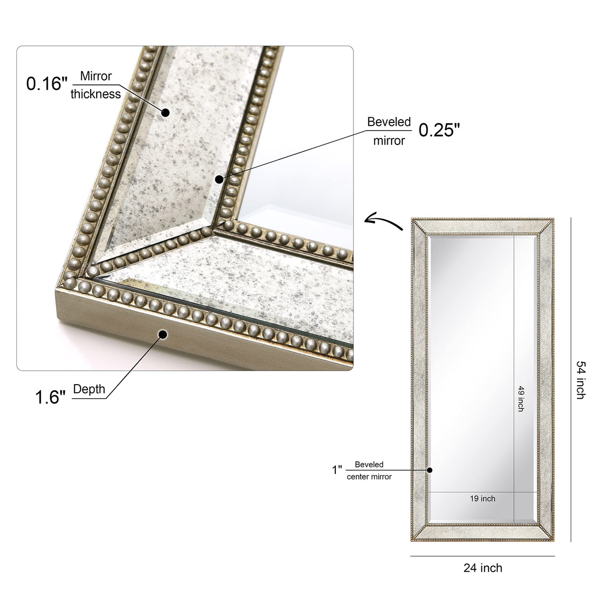 Solid Wood Frame Wall, Beveled Center Antique Mirror for Bathroom