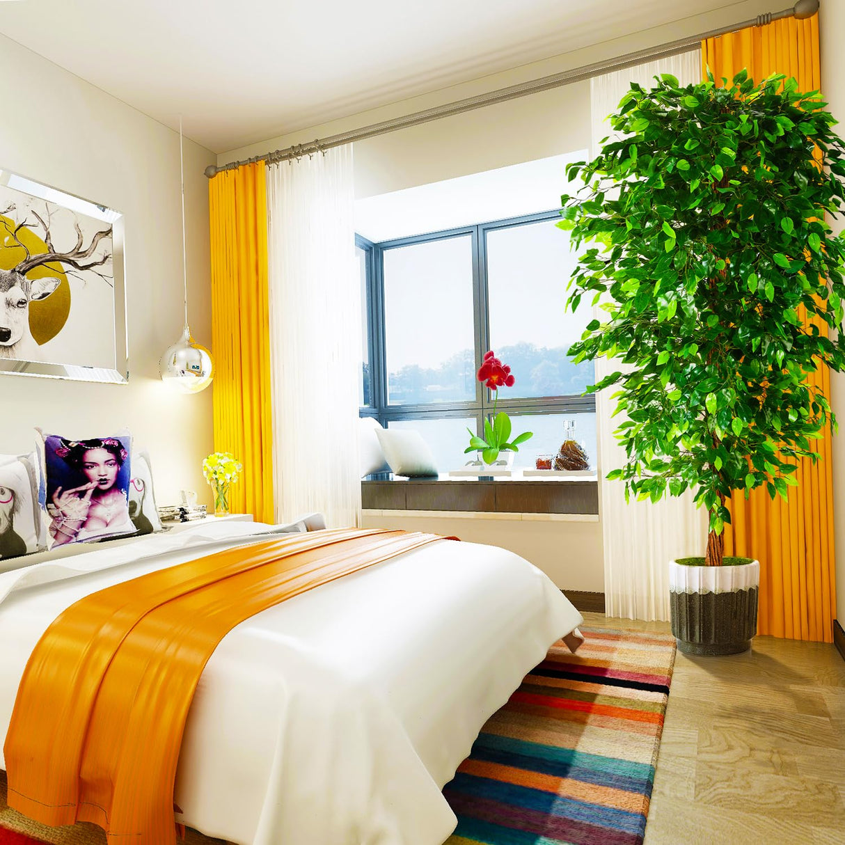 7ft Artificial Ficus Silk Tree (82in) with Plastic Nursery Pot Faux Tree,