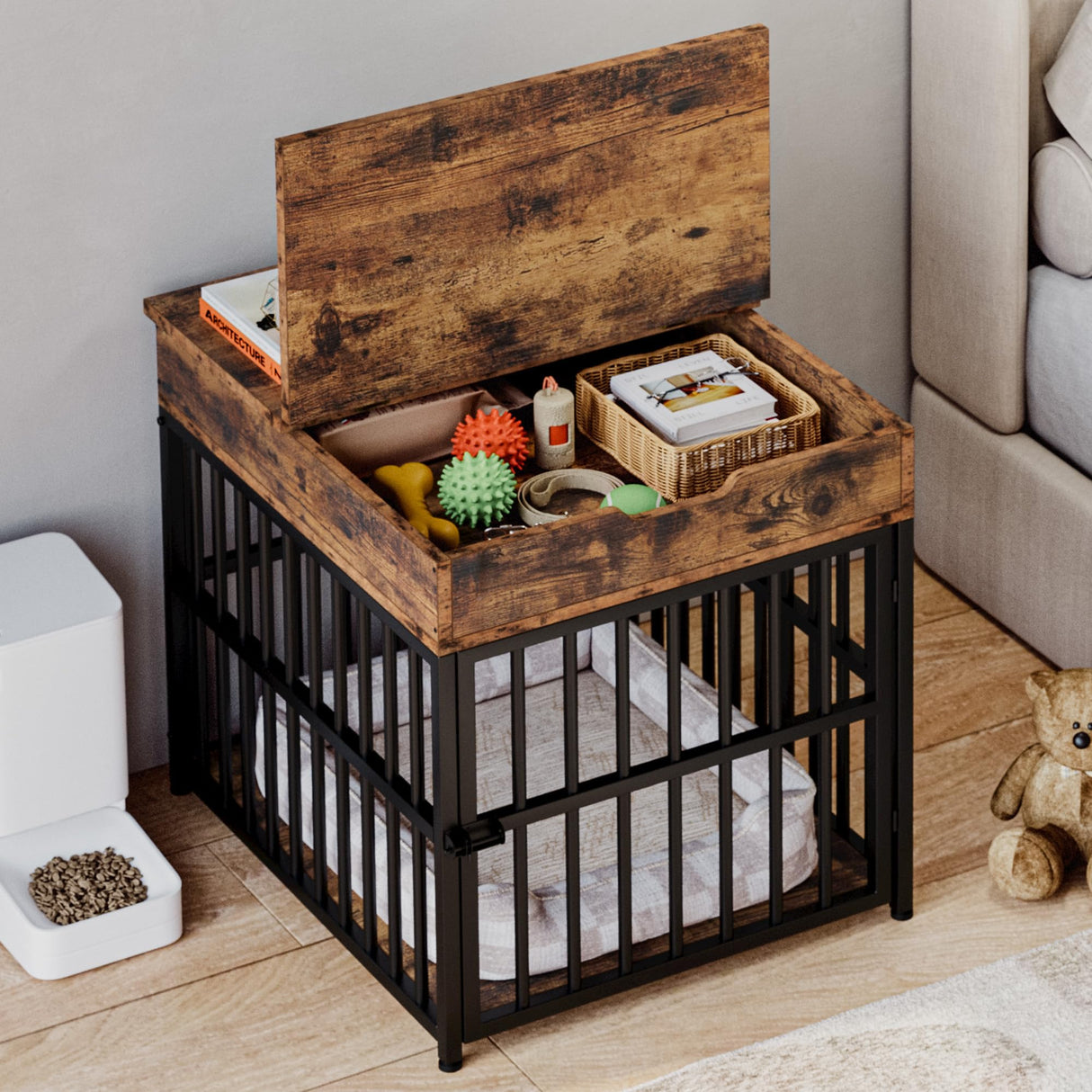 Dog Crate Furniture for Small Dogs with Charging Station