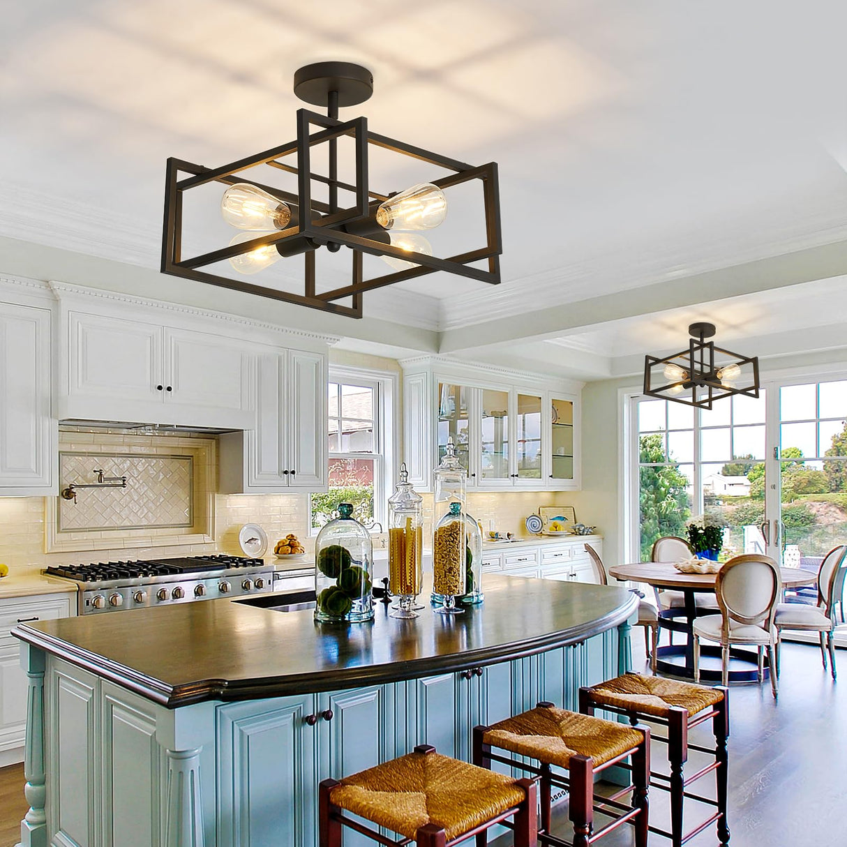 Modern Black Flush Mount Ceiling Light - 2 Pack