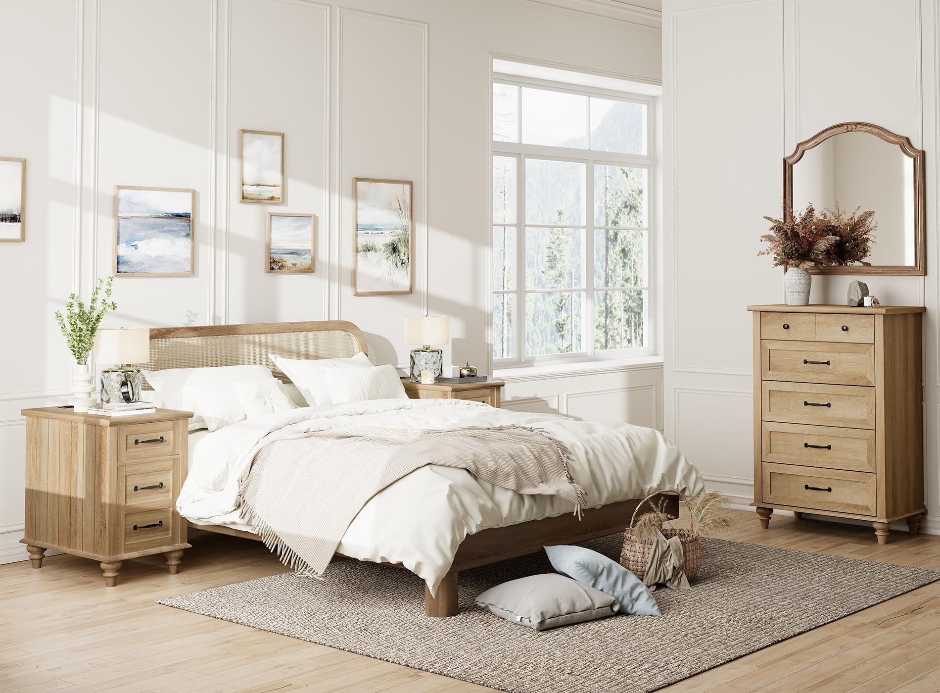 End Table with Charging Station, Wood Side Table with Drawer and Storage Cabinet