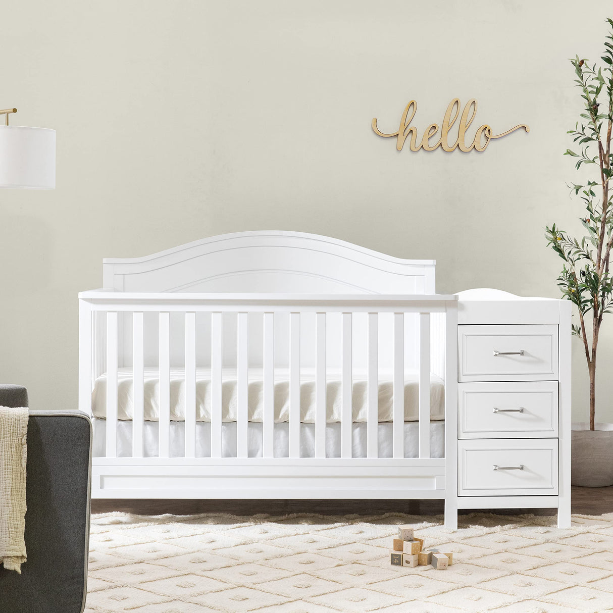 4-in-1 Convertible Crib and Changer Combo in White