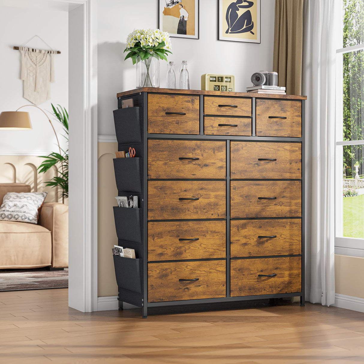 Tall Dresser for Bedroom with 12 Drawers,Dresser Chest of Drawers with Side Pockets