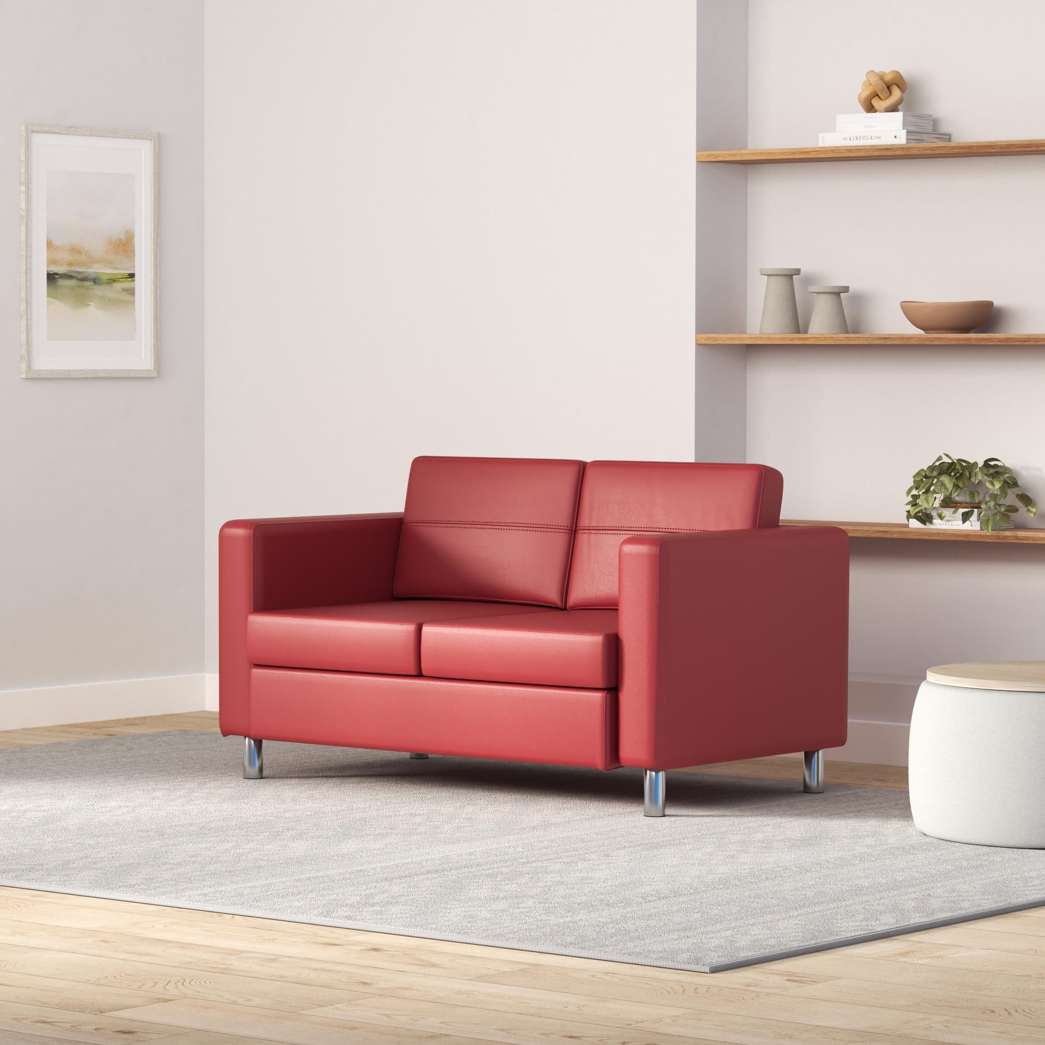 Pacific Loveseat with Padded Box Spring Seats and Silver Finish Legs