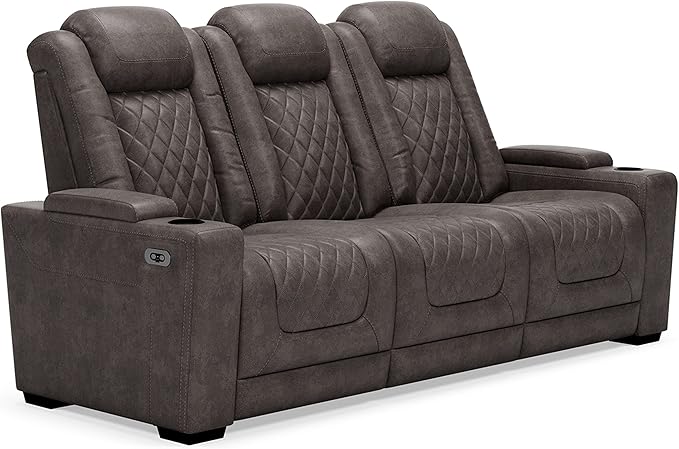 The Man-Den Leather Power Reclining Loveseat with Center Console, Adjustable Headrest