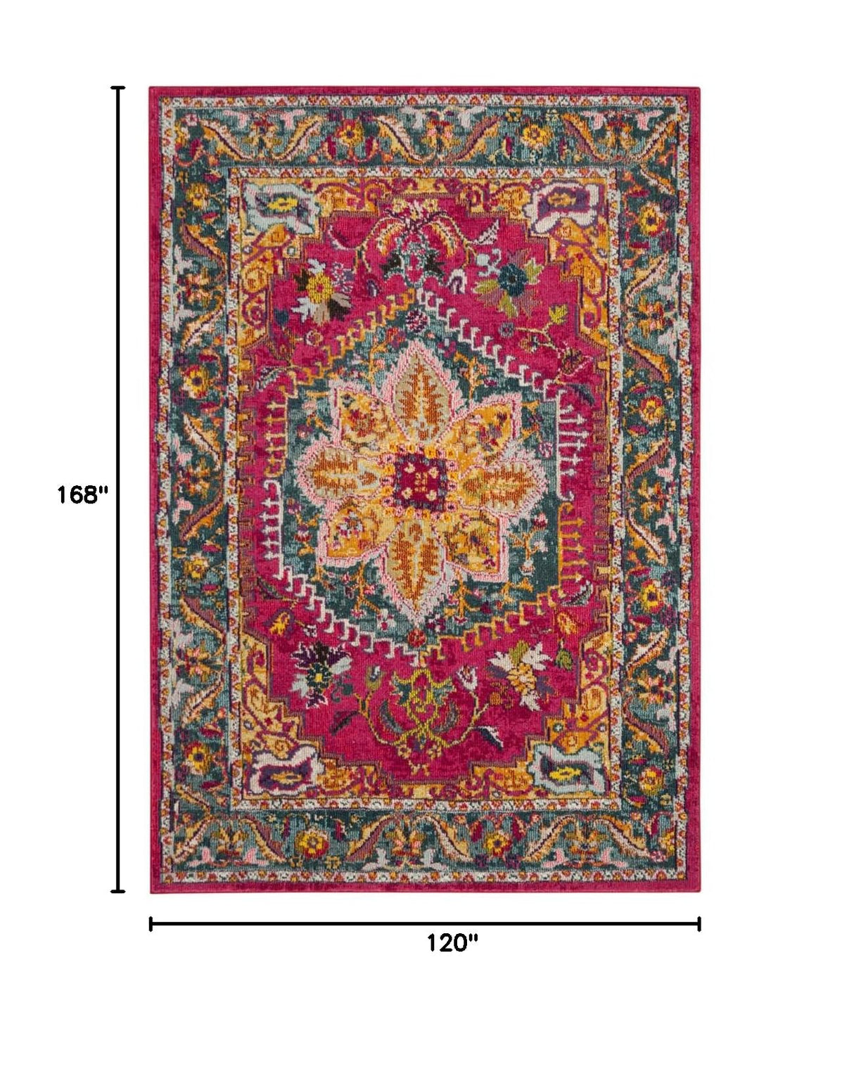 Phoenix Collection Area Rug 10' x 14' - Fuchsia Blue Boho Oriental Medallion