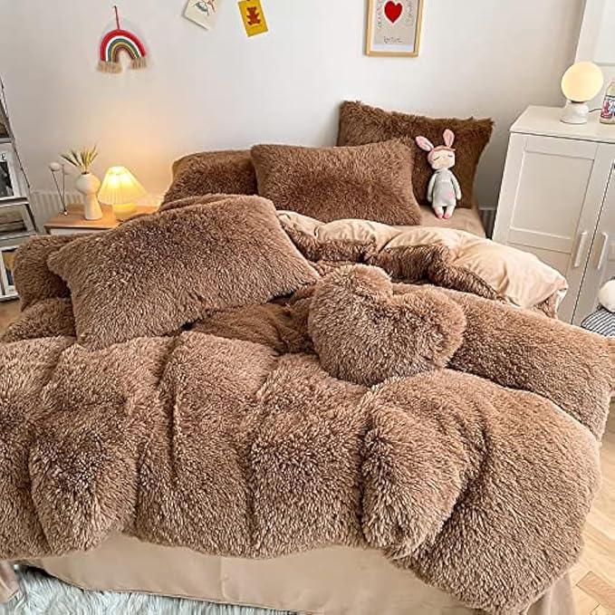 Faux Fur Tie-Dyed Black White Gray Colorful Comforter Cover Duvet Cover Queen