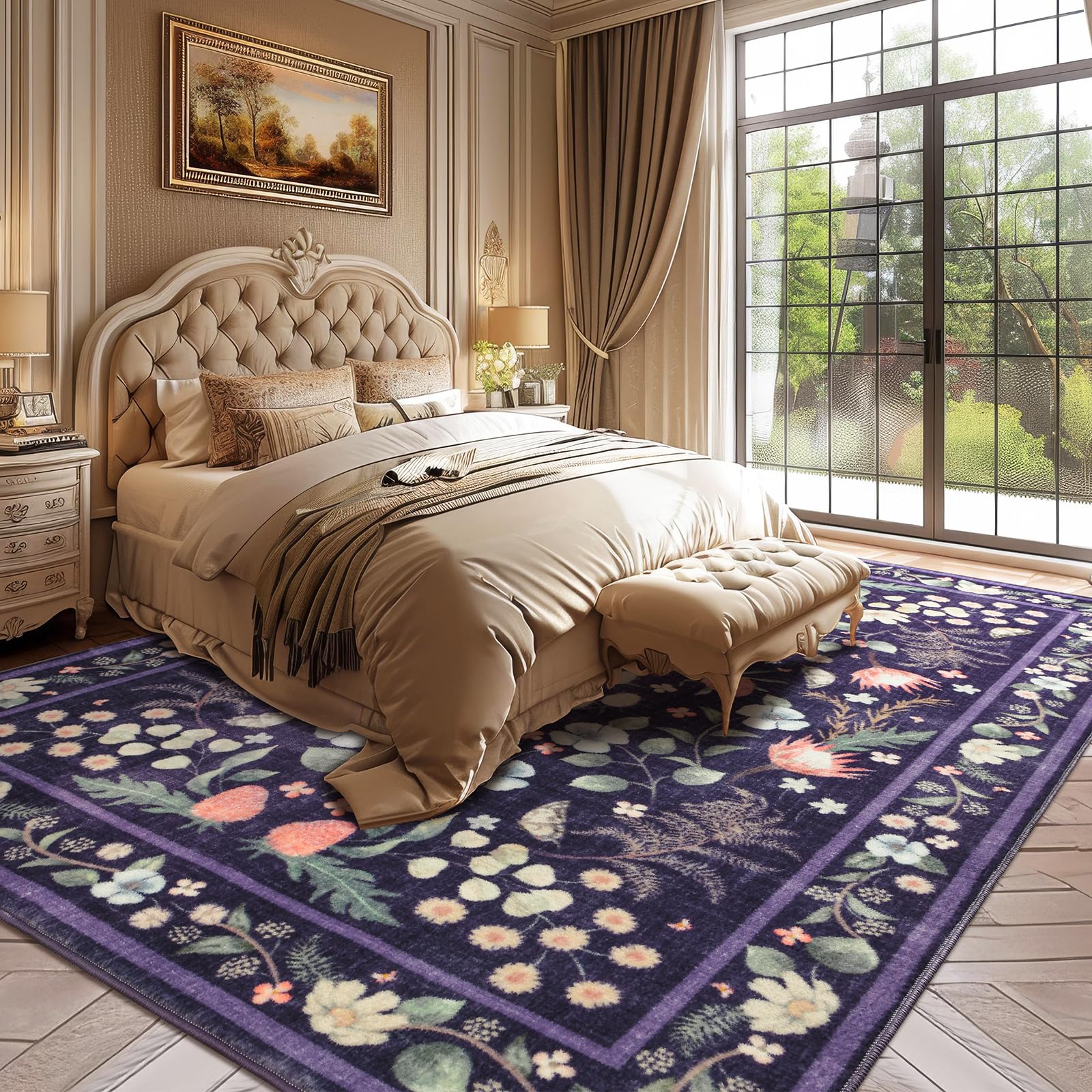 Rugs for Living Room 5x7 Non-Slip Carpet Washable Boho Rug Vintage Low Pile Carpet