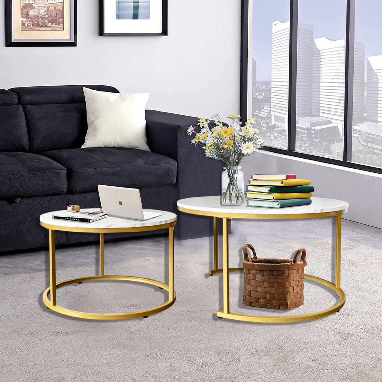 Coffee Table Set of 2 Nesting Tables,Round Sofa Table for Living Room